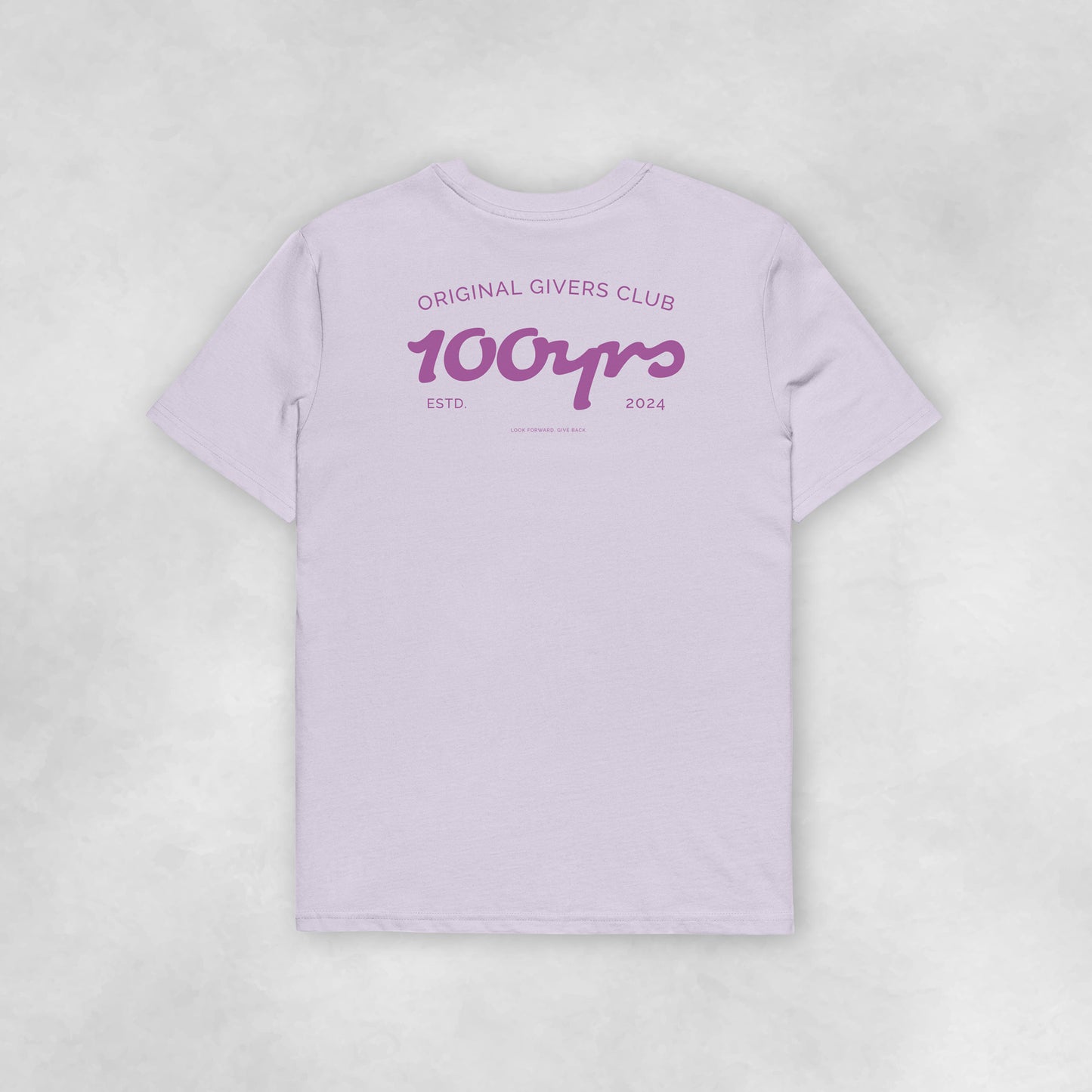 Back view of a lavender coloured 100% organic cotton t-shirt.