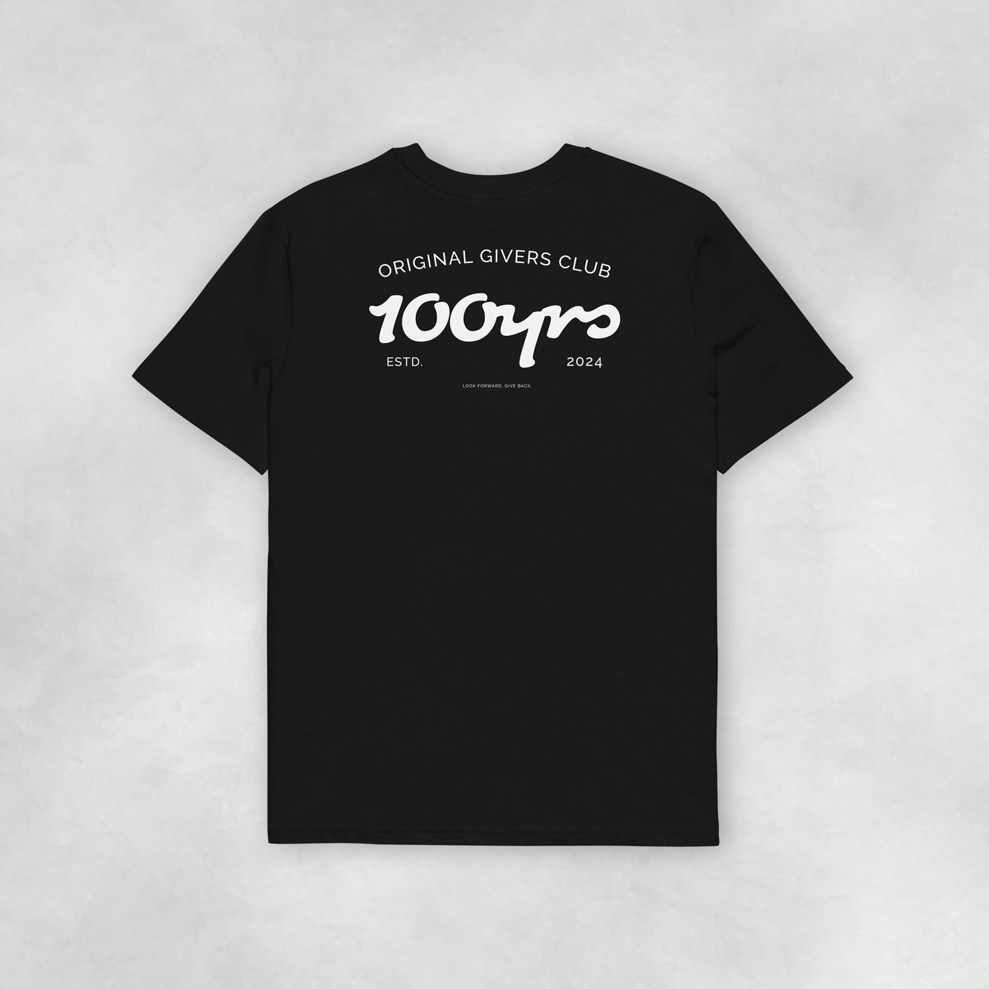 Back view of a black coloured 100% organic cotton t-shirt.