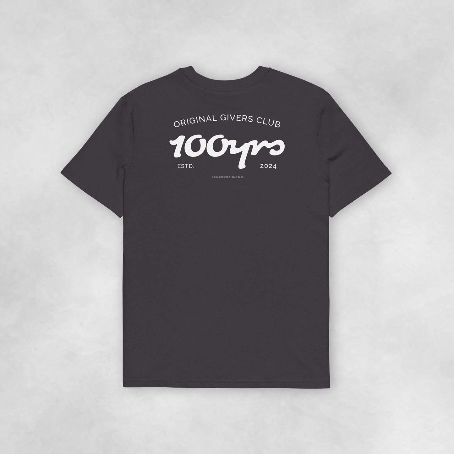 Back view of an anthracite coloured 100% organic cotton t-shirt.