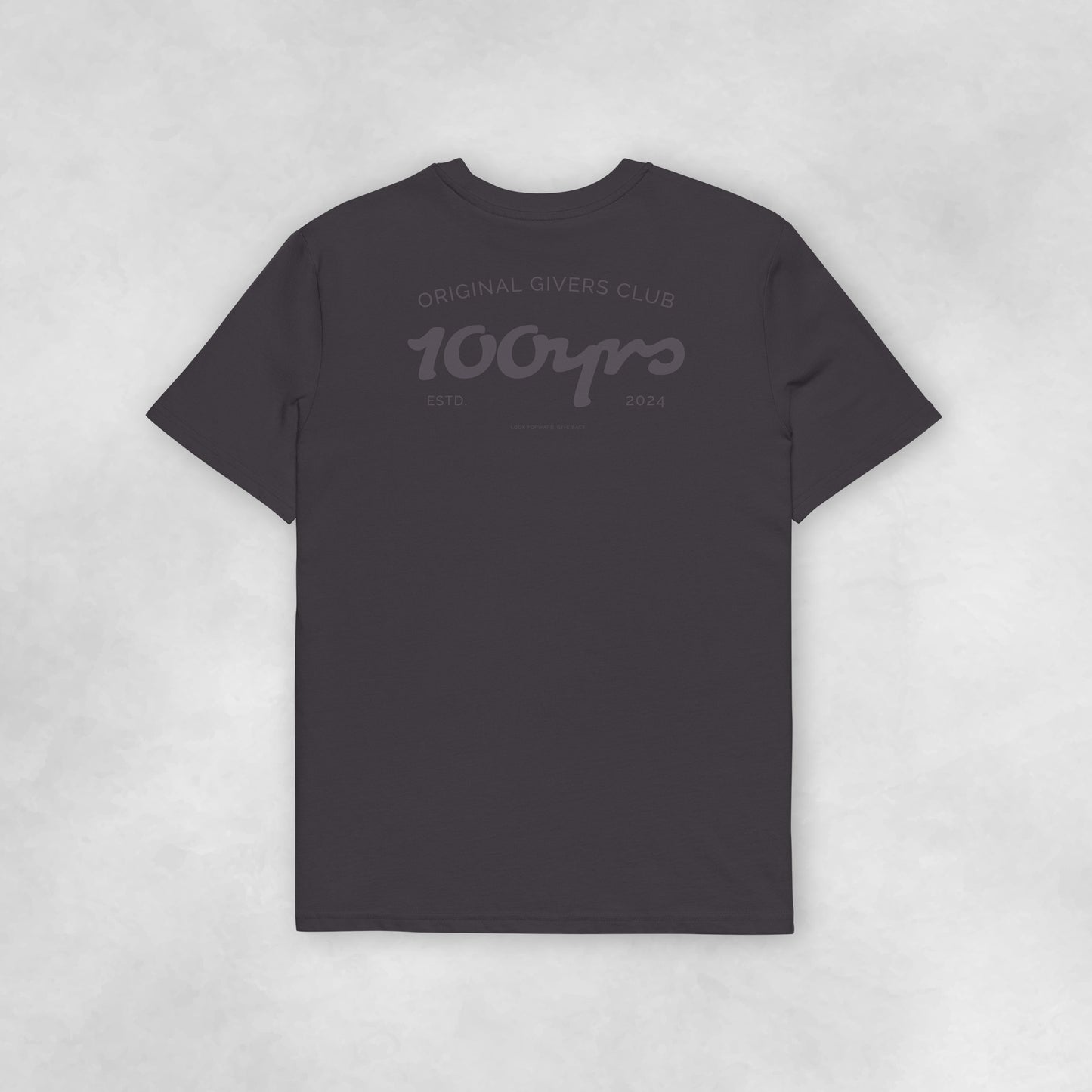 Back view of an anthracite coloured 100% organic cotton t-shirt.