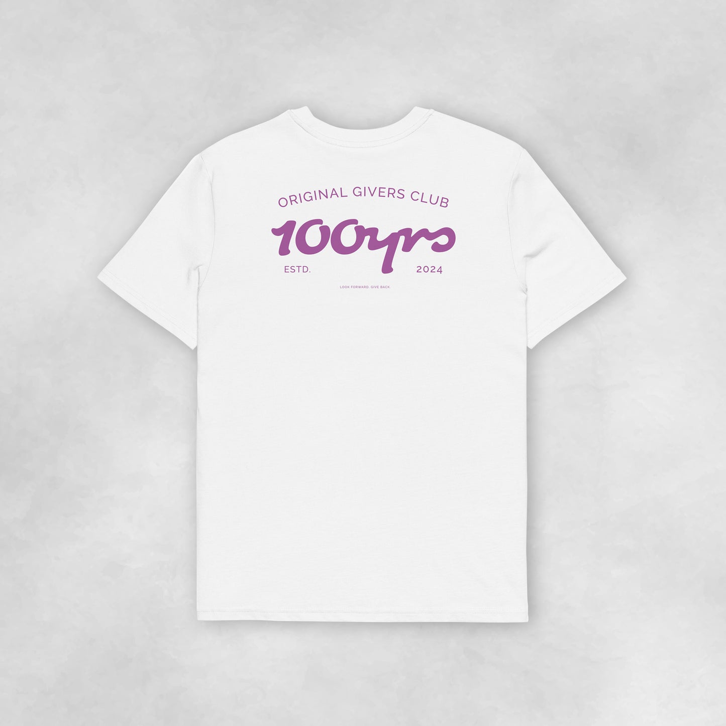 Back view of a white coloured 100% organic cotton t-shirt.