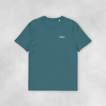 Front view of a stargazer blue coloured 100% organic cotton t-shirt.