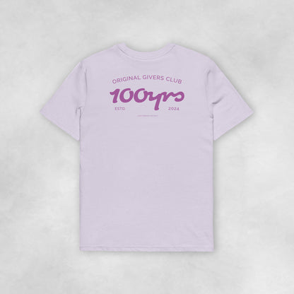 Back view of a lavender coloured 100% organic cotton t-shirt.
