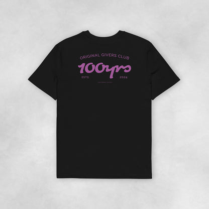 Back view of a black coloured 100% organic cotton t-shirt.