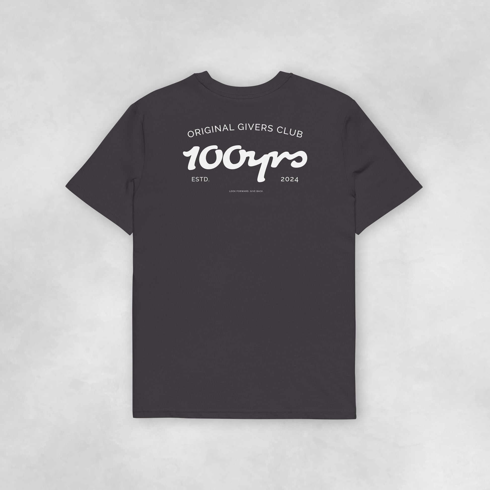 Back view of an anthracite coloured 100% organic cotton t-shirt.