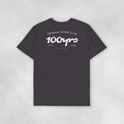 Back view of an anthracite coloured 100% organic cotton t-shirt.
