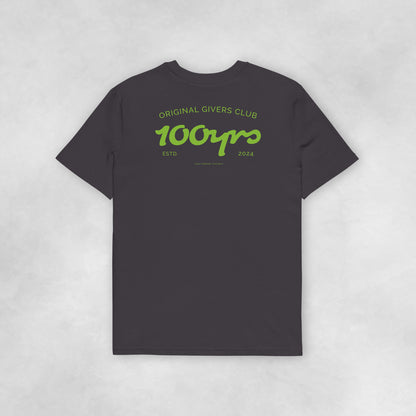 Back view of an anthracite coloured 100% organic cotton t-shirt.