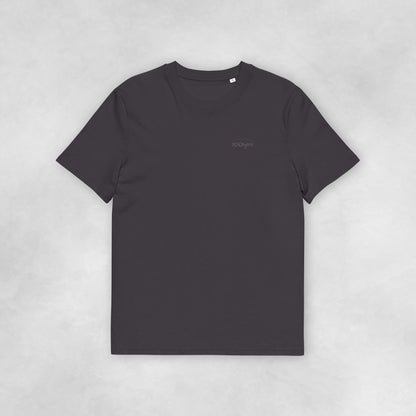 Front view of an anthracite coloured 100% organic cotton t-shirt.