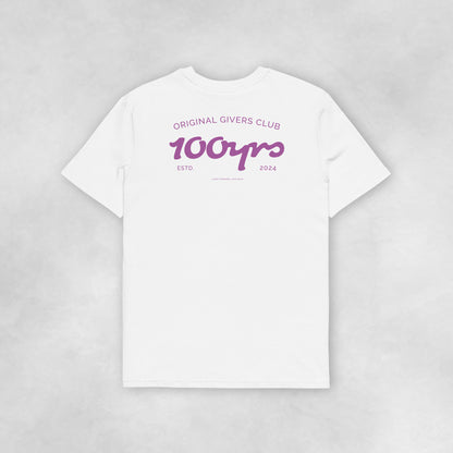 Back view of a white coloured 100% organic cotton t-shirt.