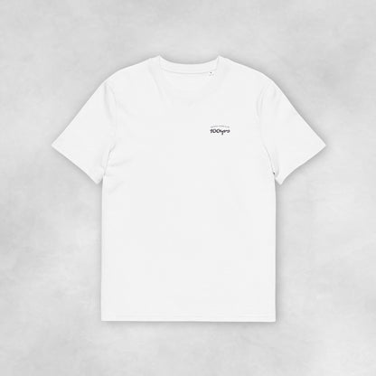 Front view of a white coloured 100% organic cotton t-shirt.