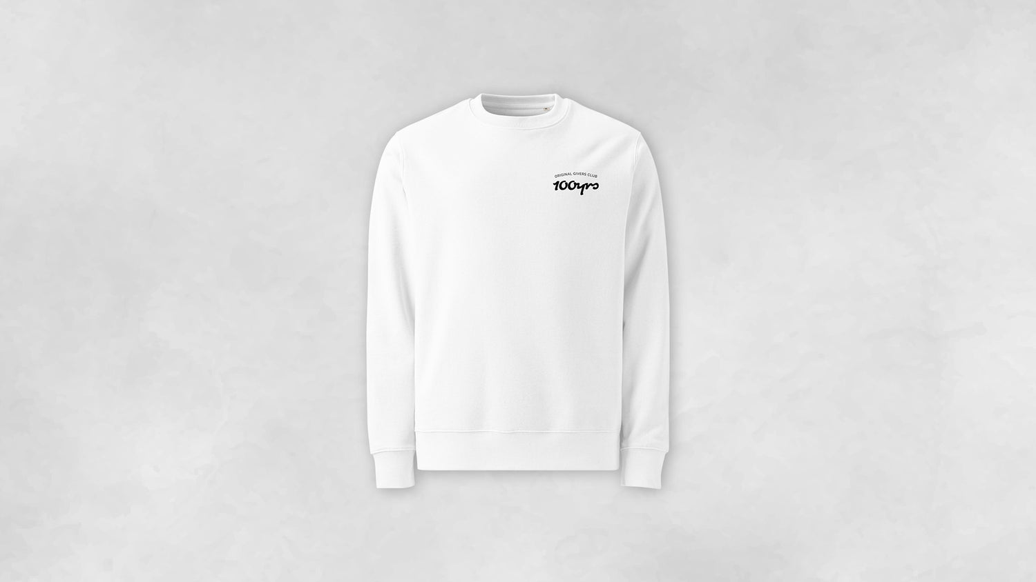 A white coloured 100% organic cotton sweatshirt.