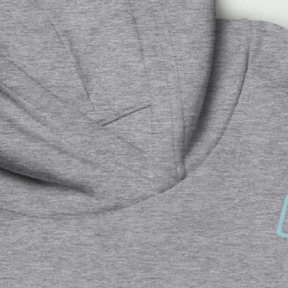 Close-up view of the grey Unisex Kids Eco Hoodie featuring the "100yrs" logo on the chest.