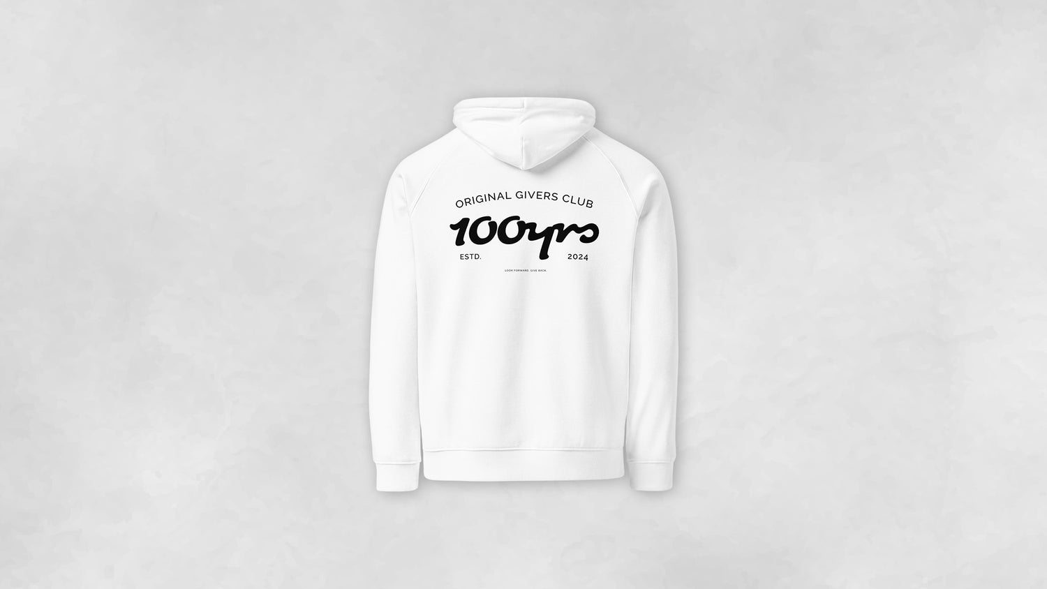 A white 100% organic cotton sweatshirt.